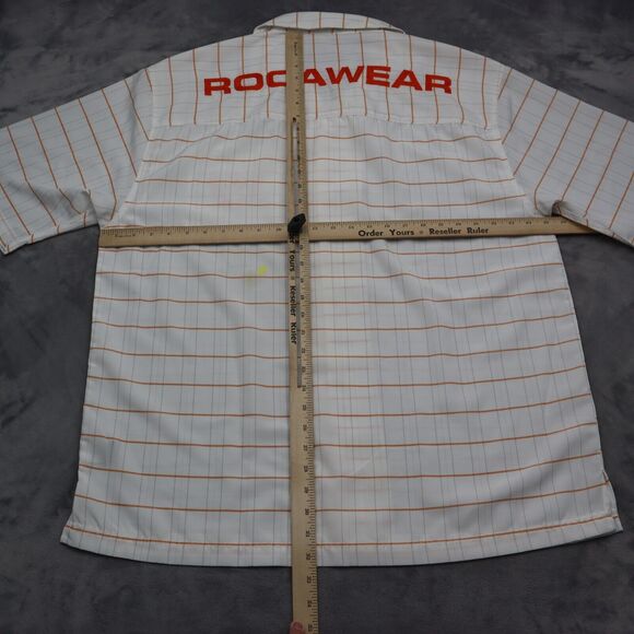 Rocawear Shirt Mens L White Orange Striped Large Spellout Short Sleeve Button Up - Picture 3 of 16